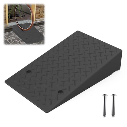 Rubber Threshold Ramp 5.91 Inch Rise Wheelchair Rubber Door Ramp with Non-Slip Surface Home Step Ramp with Channel for Wheelchairs/Cars/Scooters(1PCS 2200LBs Loading)