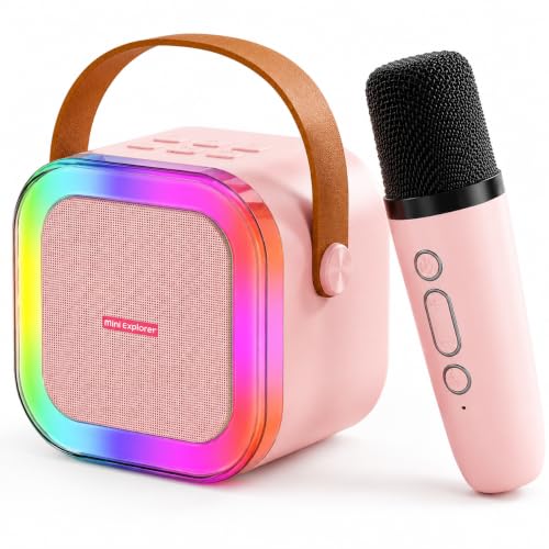 Image of MiniExplorer Rechargeable Wireless Mini Portable Bluetooth Karaoke Machine | Bluetooth Speaker with Microphone & LED Lights - Kids Music Singing Toys for Girl Boy Birthday Gift Ideas