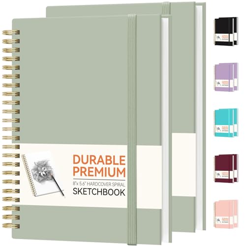 Forvencer 2 Pack Blank Spiral Notebook 8x 5.6Hardcover Sketch Book 100GSM Thick Paper Art Sketchbook for Women & Adult 100 pages / 50 Sheets Drawing Book Journal for School Office Drawing Green
