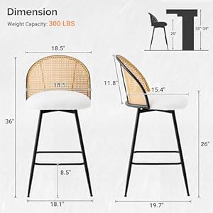 Counter Height Bar Stools Set of 2, 360° Swivel Upholstered Barstools with Rattan Full Back and Metal Legs, Boucle Fabric Seat, 26" Mid Century Modern Counter Stool Kitchen Island Bar Chairs, White Counter Height Bar Stools Set of 2 360 Swivel Upholstered Barstools with Rattan Full Back and Metal Legs Boucle Fabric Seat 26 Mid Century Modern Counter Stool Kitchen Island Bar Chairs White