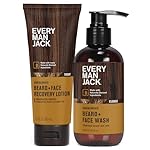 Every Man Jack Men's Beard + Face Wash & Lotion Set - Subtle Sandalwood Scent - Naturally Cleanse and Condition Your Beard & Skin