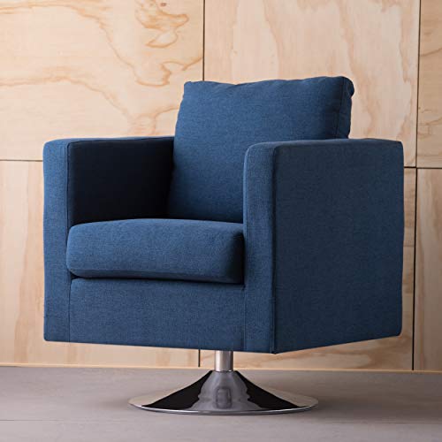 Hahn Modern Fabric Swivel Club Chair, Navy Blue And Chrome #TOP1