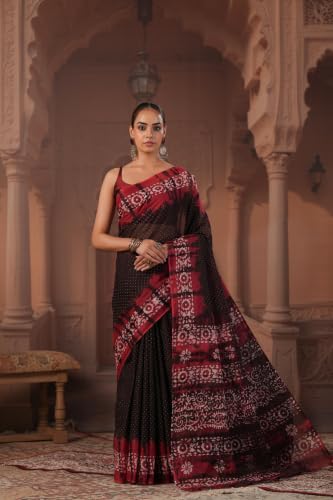 Image of TAMAIRA FASHION Mulmul Pure Cotton Saree For Woman Batik Printed|Office Wear Daily Wear Sarees For Women Without Blouse Piece (Available in 13 Colours)
