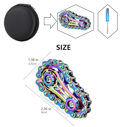 Image of Metal Fidget Spinners Toys for Adults & Teens Figet Bike Chain Pain Stim Fidgets Toy for Teens ADHD Cool Gadgets Anxiety Relief Stress Tool Sensory Spiky Toy for Autism Desk Offices Gift(Colorfull)