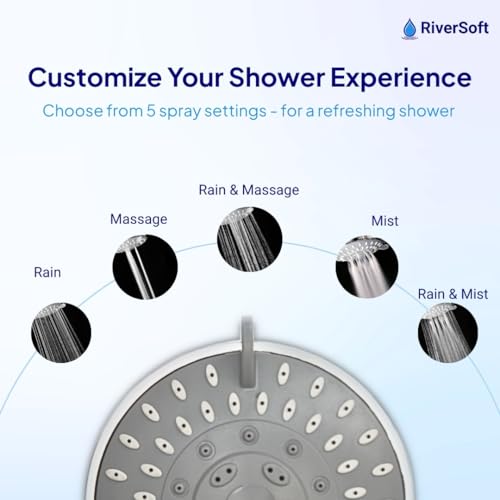 Image of RiverSoft DIVA-05 shower filter for hard water with 15 stages | 5 Mode Spray Setting | Water saving mist mode (Chrome, Pack of 1)