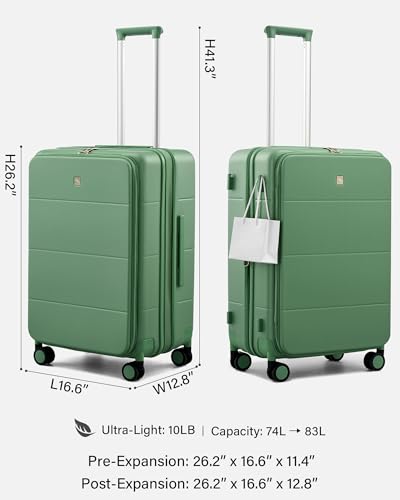 Image of Hanke Hardside Expandable Checked Luggage, 24 Inch Top Opening Trunk Luggages with Spinner Wheels, All-PC Hard Shell Suitcase, Lightweight TSA Checked-Medium(Forest Green, 83L)