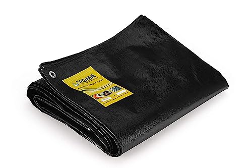 Image of SIGMA (LABLE) 30FT X 18FT 230 GSM Waterproof Tarpaulin Heavy Duty HDPE Sheet Super Strong Tadpatri 250 Micron UV Treated Rain, Roof, Shed Protection Multipurpose Cover, Black (Eyelets Every 3ft)