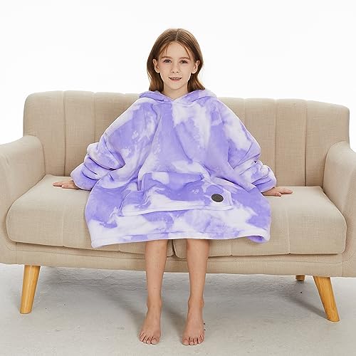 THREE POODLE Wearable Blanket Hoodie for Kids, Oversized Sherpa Sweatshirt Blanket with Giant Hood, Warm Cozy Hooded Blanket, Cute Gifts for Kids Girls Boys