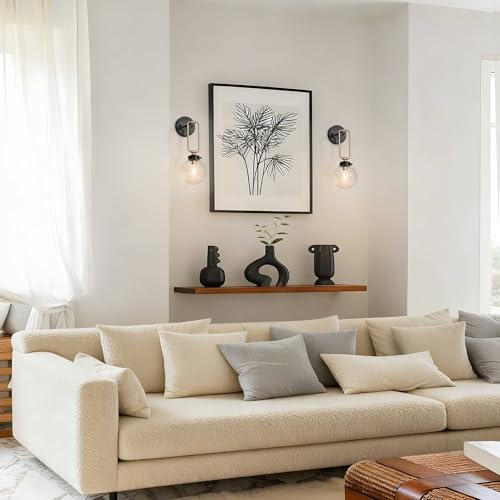 Image of KSANA Black and Gold Wall Sconce, 1-Light Wall Mounted Light Fixtures 14.5 inch H Mid-Century Modern Sconce Wall Lighting for Bedroom Living Room, Clear Globe Glass Shade
