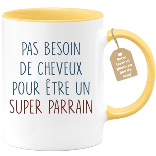 quotedazur Café-Croissant - Mug Personnalisable Texte Photo Humour Annonce Tasse Pas Besoin De Cheveux Pour Être Un Super Parrain - Cadeau Noël Original...