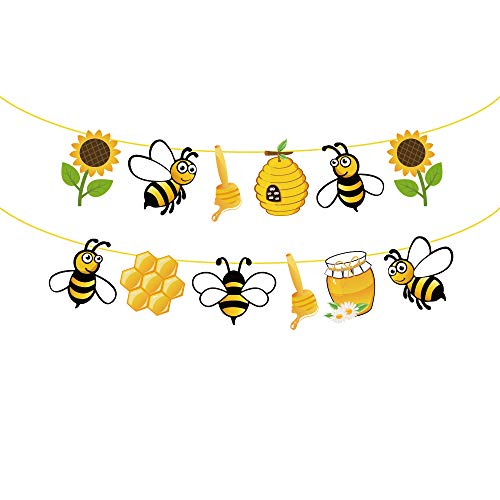 CC HOME Bumble Bee Birthday Banner Decorations,Honey Bee Garland Bunting Banner for Bumble Bee Theme 1st Birthday Party supplies,Sun flower Baby Shower Decorations,wedding bachelorette Party Favor