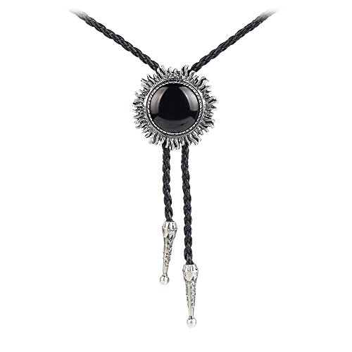 Image of Western Black Bolo Tie for Men and Women,Native American Leather Bolo Tie String