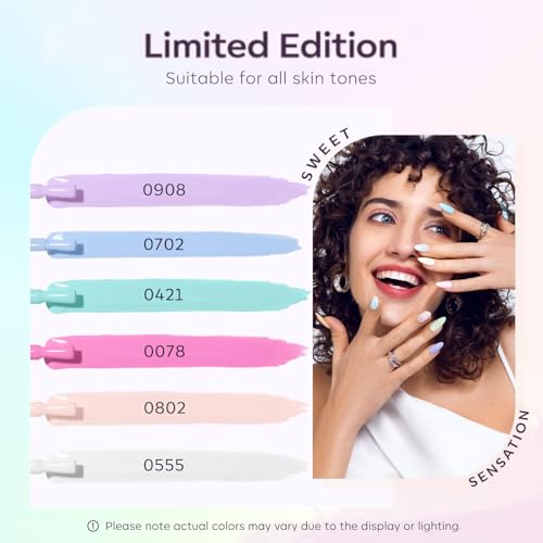 Image of modelones Gel Nail Polish Set, 6 Colors 2026 Spring Summer Pastel Gel Polish Set with Nail Art Liner Brush Soft Pink White Light Purple Blue Green Nude Painting Nail Polish Kit Mothersday DIY Gift