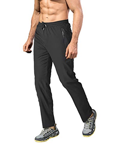 EKLENTSON Men's Outdoor Trousers Walking Tracksuit Bottoms Quick Dry Hiking Trousers Athletic Training Pants with Zipper Pockets Black,30