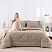 CozyLux King Size Comforter Set Khaki - 7 Pieces Bed in a Bag King, Luxury Soft Bed Set for All Seasons, Bedding Set with Down Alternative Comforter, Sheets, Pillowcases & Shams