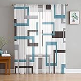 Window Sheer Curtains for Bedroom Elegant Natural Sheer Curtain Mid Century Modern Abstract Geometry...
