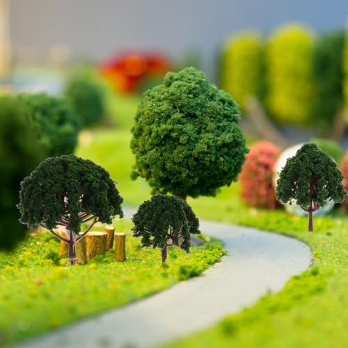 Image of Housoutil Model Scenery Landscape Trees 20 Pcs Miniature Tree Models 1.18-3.15 in Dark Green Diorama Artificial Tree for N Scale Train Layout Model Landscape Scenes Crafts