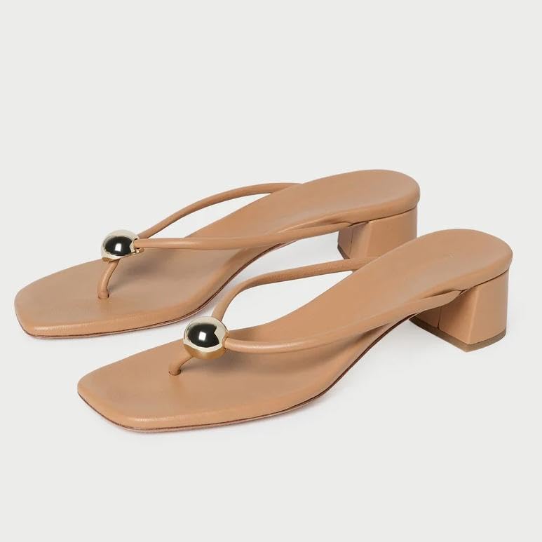 Gold Ball Thong Sandals for Women Comfort Chunky Block Heel Flip Flops for Beach Pool Summer3