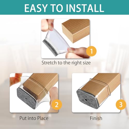 Image of Ansible 24 Pcs Chair Leg Floor Protectors Rectangle | Silicone Felt Furniture Leg Pads Caps Covers for Hardwood Floors (Fit L:1-1 /2 inch to 2 inch(38-50mm), W: 3 /4 inch to 1 inch(19-25mm)