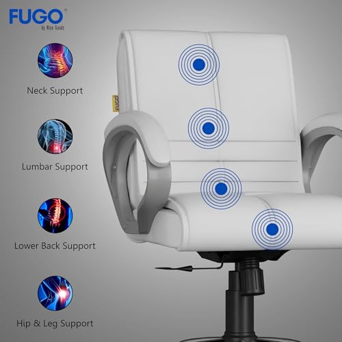 Image of FUGO FG235 with 3 Years Warranty Ergonomic Medium Back Office Chair with Adjustable Height, Cushioned Back&Seat, Tilting Mechanism, Heavy-Duty Metal Base, Perfect for Work, Study and Office (White)