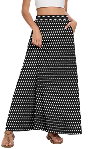 Image of Womens Maxi A-line Long Skirt Casual 2026 Elastic High Waist Flowy Skirts with Pockets
