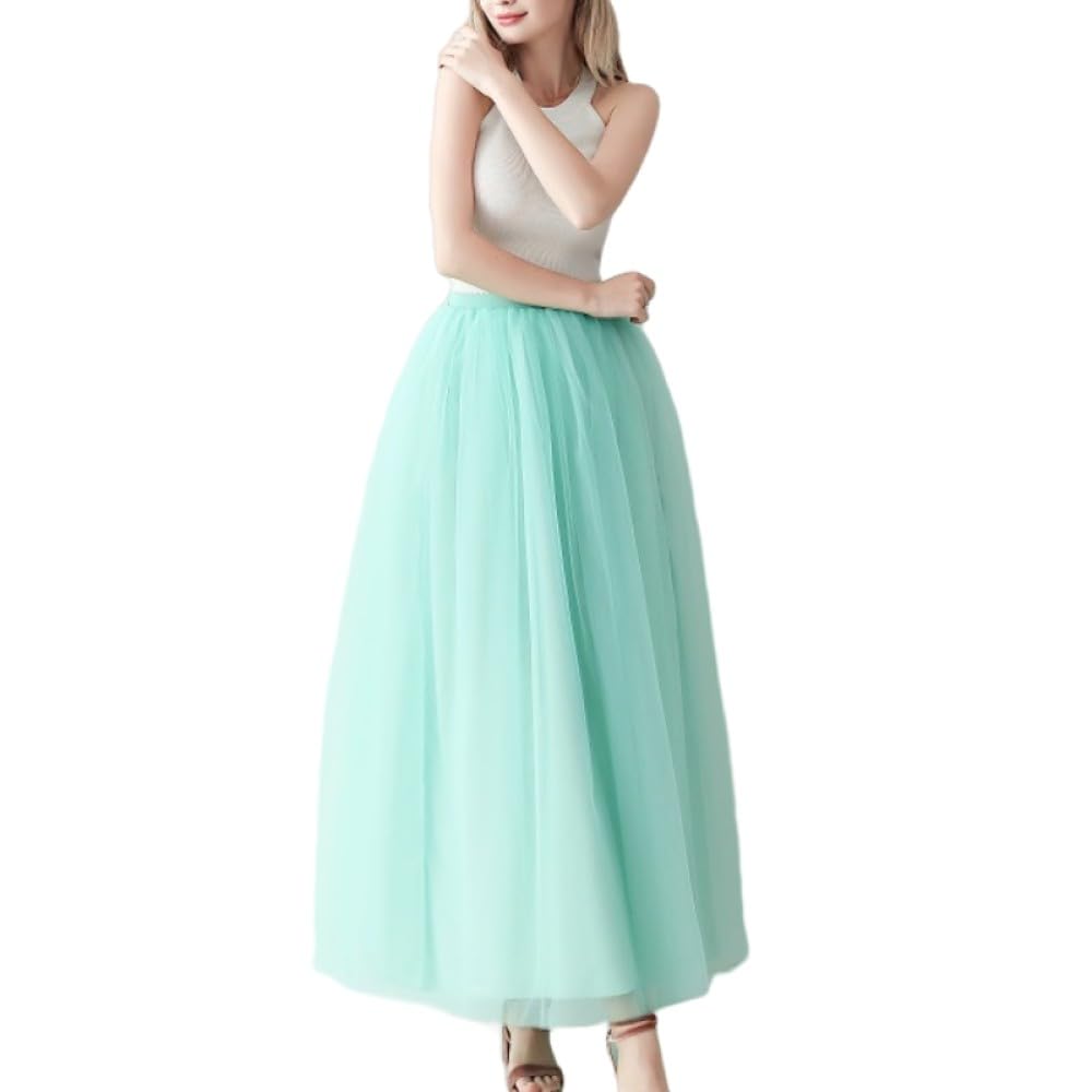 Falda Larga Plisada De Tul para Mujer, Cinturón De Satén Color Aguamarina, Falda De Malla De Cintura Alta, Falda Tutú De Fiesta, Falda Larga hasta El Tobillo con Vuelo Elegante para Damas Y