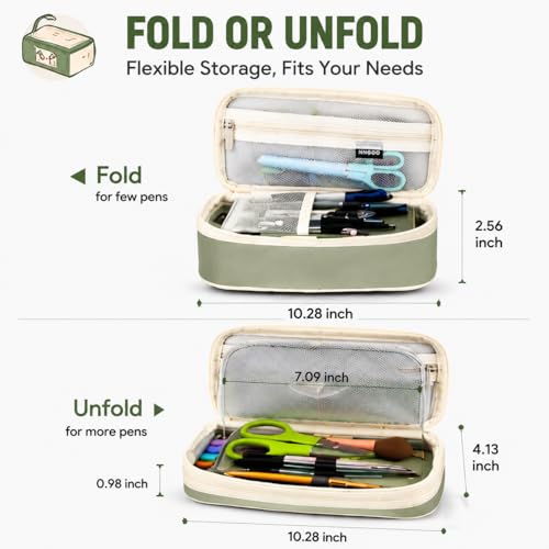 Image of PUPTILY Pencil Case, Large Capacity Aesthetic Pencil Cases with Durable Zipper, Big Stationery Pencil Pouch for Women & Men, Adults Portable Storage Organizer Bag for College, Office, Travel (Green)