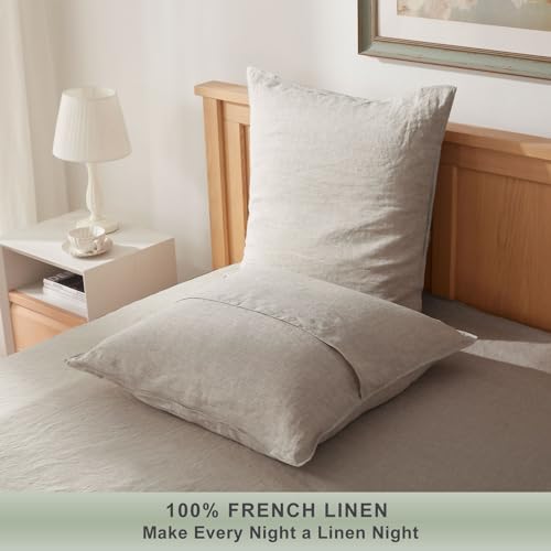 TOSMO-100-Linen-Pillow-Shams-Set-of-2-Stone-Washed-Pillow-Covers-Soft-and-Durable-Square-Throw-Pillow-Case-Euro-Size-26-X-26-Natural-Linen TOSMO 100 Linen Pillow Shams Set of 2 Stone Washed Pillow Covers Soft and Durable Square Throw Pillow Case Euro Size 26 X 26 Natural Linen