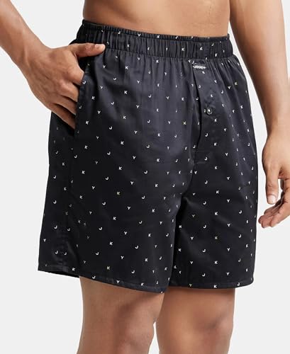 Image of Jockey NY07 Men's Super Combed Cotton Satin Weave Printed Boxer Shorts with Side Pocket