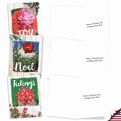 Image of The Best Card Company - 10 Holiday Note Cards for Christmas - Festive Bulk Assortment, Boxed Notecards with Envelopes (4 x 5.12 Inch) - Flowering Christmas Cactus AM6437XSG-B1x10