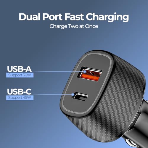 Image of Unigen Dual Port Car Charger (75W) (USB-C PD + USB QC 3.0), Compact Metal Car Charging Adapter Compatible with iPhone, Android Smartphones, Earbuds, Smartwatch & Power Bank (Black)
