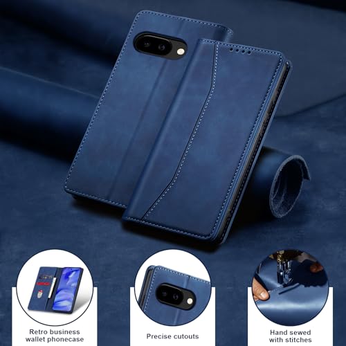 Image of Jasonyu Flip Wallet Case for Google Pixel 9A,Leather Magnetic Folio Cover with Card Holder,Kickstand - TPU Shockproof Durable Protective Phone Case,Blue