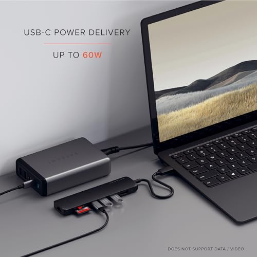 Image of Satechi USB C Slim Multiport Adapter with Ethernet, 4K HDMI, 60W USB C PD Charging, 2 USB-A, SD /Micro Card Readers - for M2 / M1 MacBook Pro /Air, M2 / M1 iPad Pro /Air, M2 Mac mini, iMac M1 (Black)