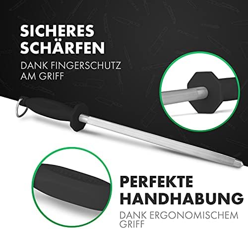 Liebspecht® Stal do ostrzenia noży premium | profesjonalna ostrzałka bardzo twarda // 65HRC | chromowana ostrzałka do noży 39 cm