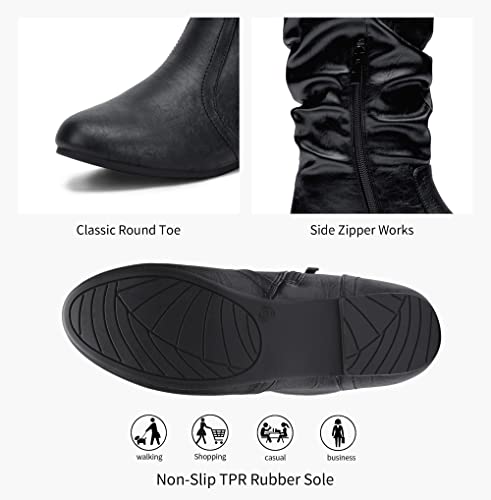 Jeossy Women's 9601 Knee High Boots, Tall Slouch Boots, Black Pu, Size 7 Us-With Inside Zipper(Djy9601 Black Pu 07) #TOP6