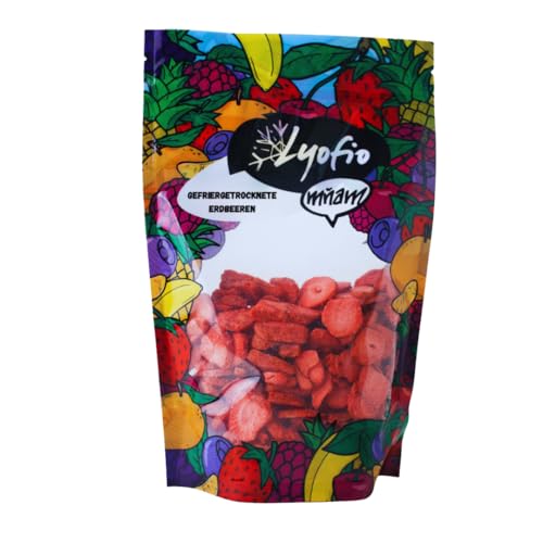Lyopro Trozos de fresa liofilizados 100 g | 100% fruta sin azúcar y conservantes | Fresas liofilizadas | Piezas crujientes sin migajas | Fuente de vitamina C