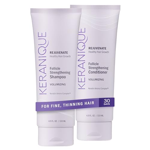 Keranique Shampoo and Conditioner - Volumizing Shampoo and Conditioner Set for Fine, Thinning Hair and Fuller Hair Growth - Keratin Enriched, Volume Thickening, Sulfate-Free, Color-Safe, Anti-Aging