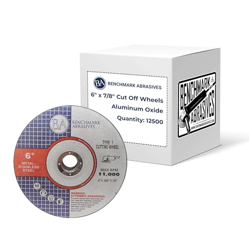 Image of Benchmark Abrasives 6 inch Aluminum Oxide Type 1 Cut Off Wheels, 12500-Count | For Metal and Stainless Steel, 0.045 inch Thick, 7 /8 inch Arbor, Angle Grinder Cutting Disc, Thin Kerf