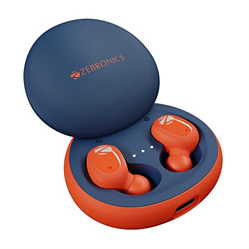 Image of Zebronics Zeb-Sound Bomb N1 True Wireless Earbuds with ENC, Gaming Mode (up to 50ms) Bluetooth V5.2, Voice Assistant, Splash Proof, Type C, and Mic (Orange Navy) (Zeb-Sound Bomb N1 (Orange Navy))