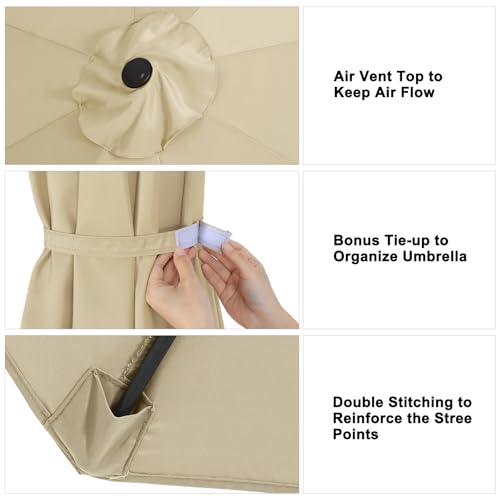 Image of ABCCANOPY 7.5ft Outdoor Umbrella Replacement Top Suit 8 Ribs (Beige)