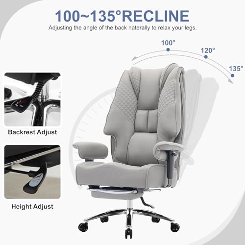 Image of EXCEBET Big and Tall Office Chair 400lbs Wide Seat, Leather High Back Executive Office Chair with Foot Rest, Ergonomic Chairs Lumbar Support for Lower Back Pain Relief (Mesh Dove Grey)