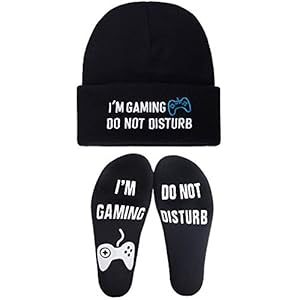 Gaming Gifts Gamer Socks and Beanie Winter Hat, Christmas Stocking Fillers Presents for Teenage Boys Men Teens Him