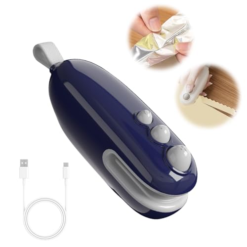 Mini Bag Sealer - 2024 - Mini machine à souder 2 en 1 - Avec cutter - Portable - Pour sacs en plastique et à collation - Bleu