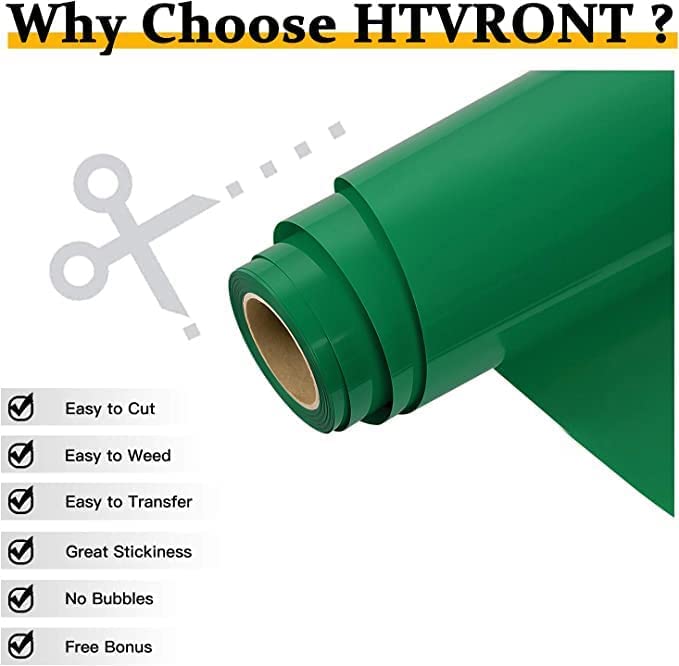 Image of HTVRONT HTV Heat Transfer Vinyl - 12 inch x 20ft Green HTV Vinyl Rolls for Shirts, Iron on Vinyl for All Cutting Machines - Easy to Cut & Weed for DIY Heat Transfer Design (Green)