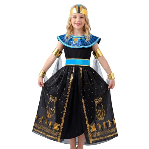 Raveparty Cléopâtre - Costume pour enfant - Cléopâtre d'Égypte - Costume de carnaval pour fille - Pour cosplay, carnaval, fête (style B, L)