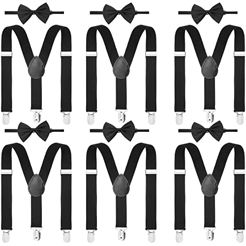 Image of Haysandy 6 Set Men Suspender and Bow Tie Set Bulk Pack Y Back Y Shape Adjustable Elastic Suspender for Adult Women
