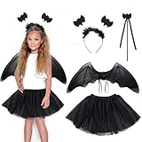 Fledermaus Kostüm Set: Fledermaus Flügel* 1, Haareif * 1, Tutu Rock* 1, Zauberstab*1, alles in schwarz. Die Länge der Flügel beträgt ca. 60 x 26 cm, die Länge der Tutu Rock beträgt ca. 32 cm Elastische Taille, geeignet für Kinder Mädchen.