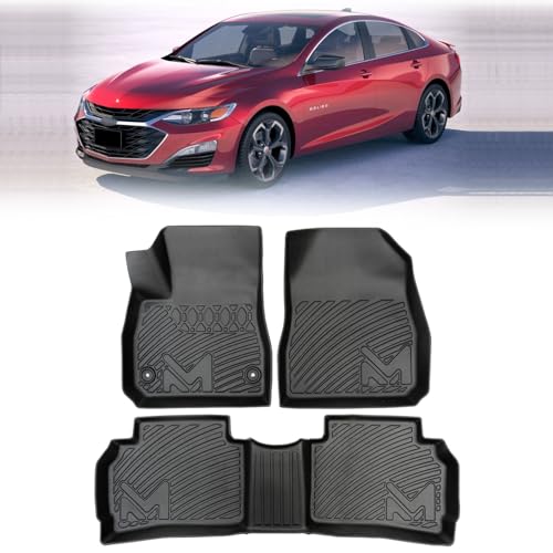 Image of TPE Automotive Floor Mats Custom for 2016-2025 Chevy Malibu (Not for Malibu Limited), All Weather Cover Protection Waterproof Black Floor Liner Front & Rear Row Full Set Car Mats, 3PCS