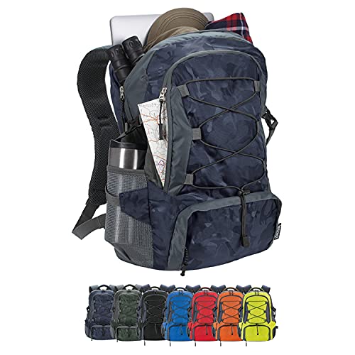KOOZIE Wanderer Laptop Backpack for Men and Women | Casual Daypack for Work School Travel Hiking | Fits 15 inch Laptop | Camo Navy Blue