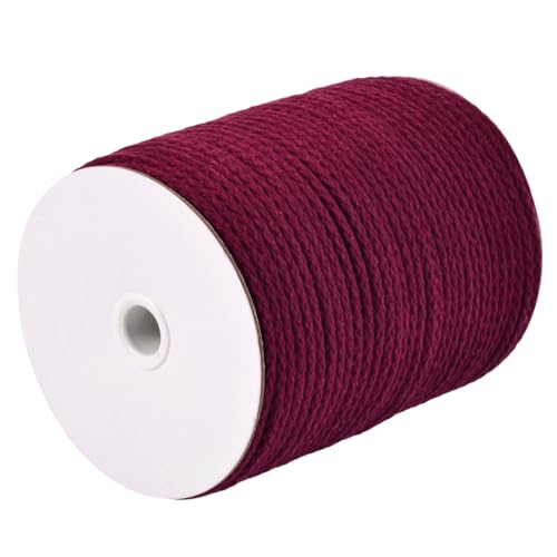 CAQUBO Braided Macrame Cord 6mm x 96 Yard, Wine Red, Natural Cotton Braided Cord, Braided Rope for Crafts, Soft Casing Shape Rope, Braided Macrame Supplies for Plant Hanger Wall Hanging